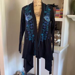 Johnny Was Black embroidered cardigan with flowers